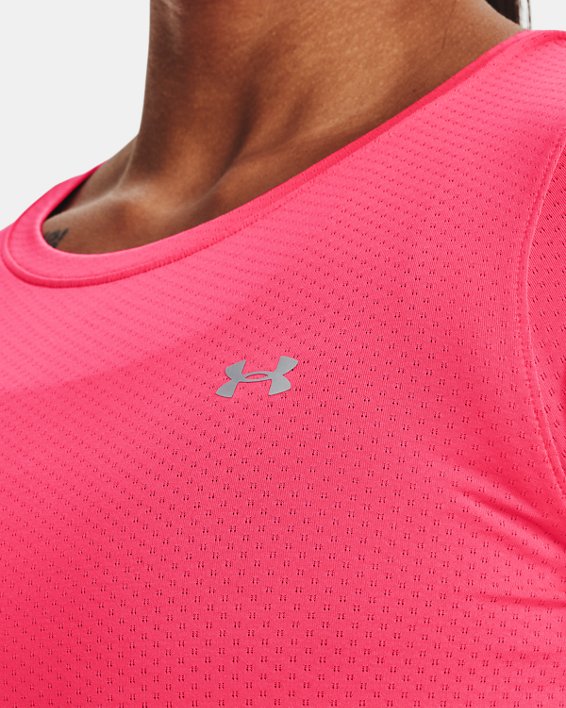 เสื้อแขนสั้น HeatGear® Armour สำหรับผู้หญิง in Pink image number 3